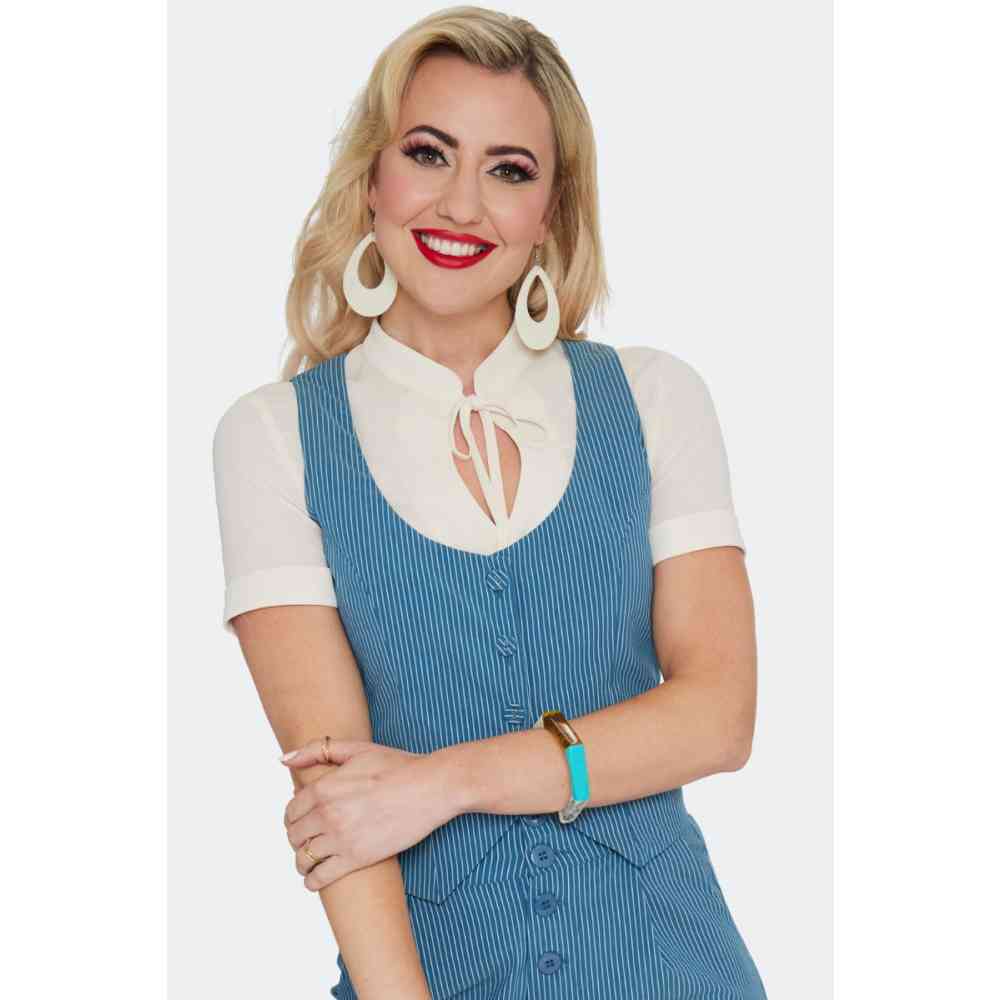 Voodoo Vixen - Pinstripe Collared Vest Waistcoat - Blue